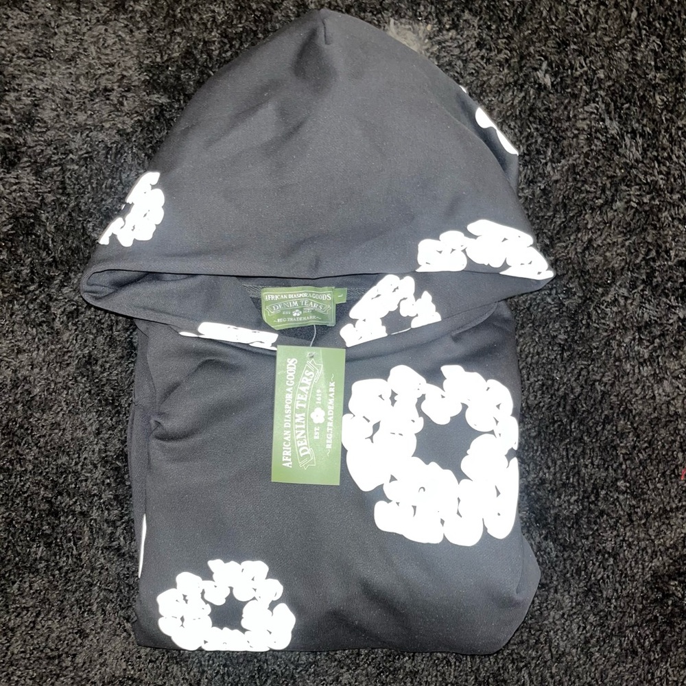 Black Hoodie with White Floral Design